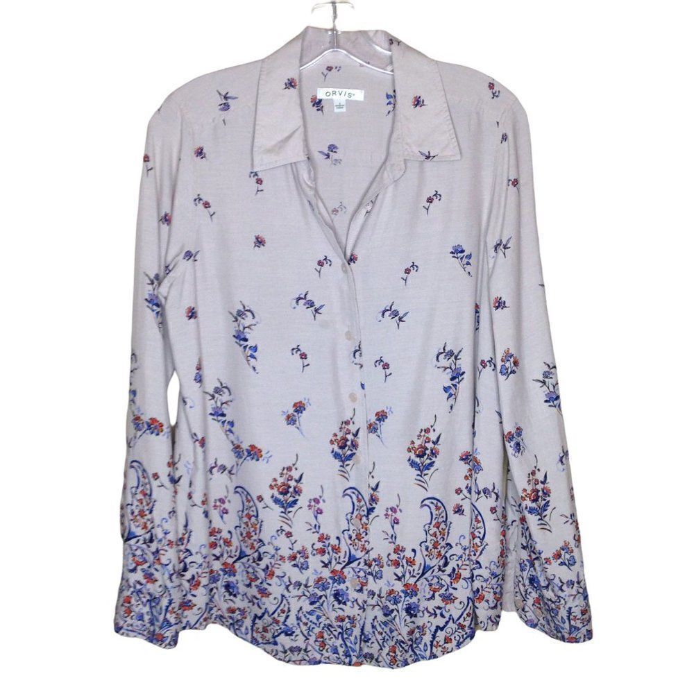 Orvis 100% Silk Floral Blouse Button-Down Small